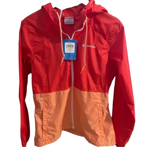 Columbia Center Ridge Lined Windbreaker Hood Jacket Red Orange Size L - Picture 1 of 8